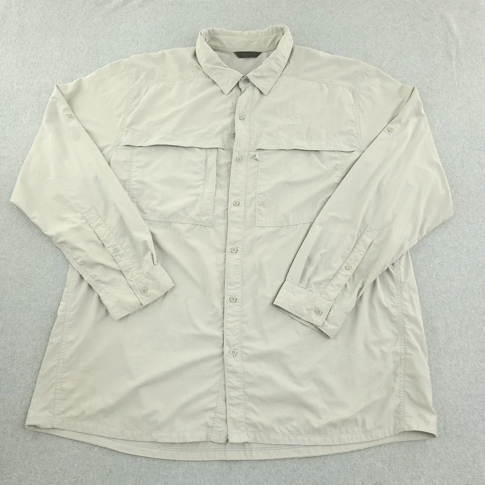 The North Face Shirt Mens 2XL Beige Solid Long Sleeve Button Up Outdoor Fishing